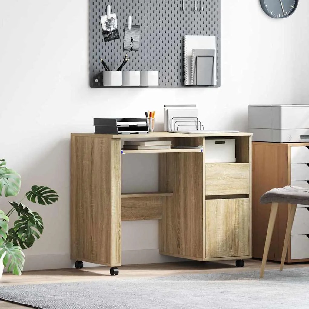 vidaXL Γραφείο με Ρόδες με συρτάρι Sonoma Δρυς 91 x 50 x 77 εκ.