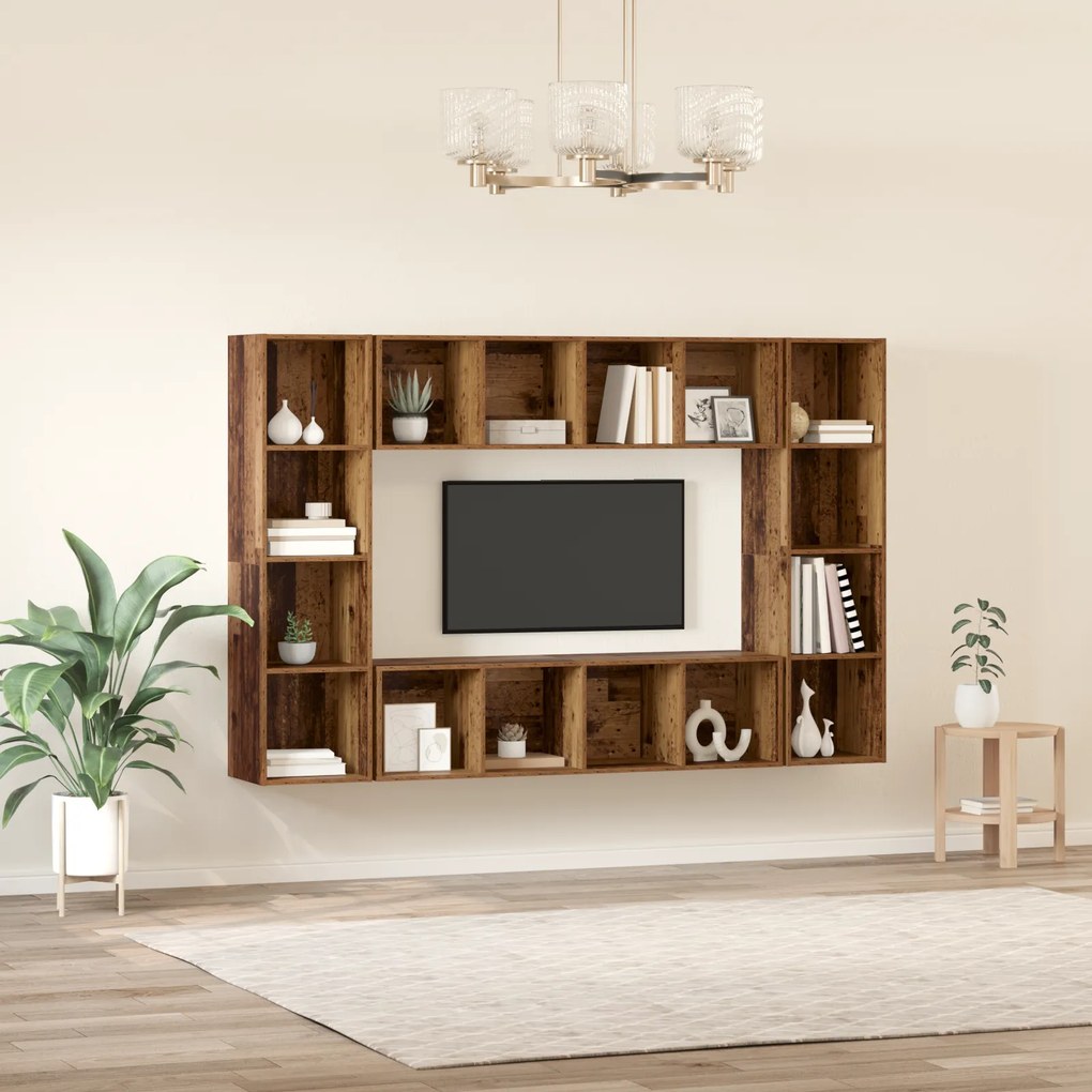 vidaXL Σετ επίπλου τηλεόρασης Επιτοίχιο 4 pcs Καφέ 37 x 37 x 142.5 εκ