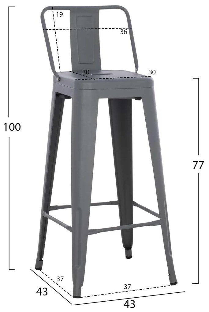 ΣΚΑΜΠΟ BAR ΜΕΤΑΛΛΙΚΟ MELITA ME ΠΛΑΤΗ ΓΚΡΙ HM8643.10 43Χ43Χ100εκ.