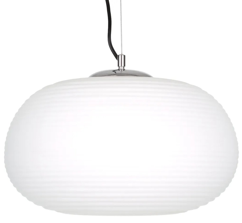 00747 GloboStar®  FREYA 00747 Μοντέρνο Κρεμαστό Φωτιστικό Ανάρτηση Μονόφωτο 1 x E27 IP20 Λευκό Γυαλί με Ασημί Μέταλλο - Μ34 x Π34 x Υ23cm