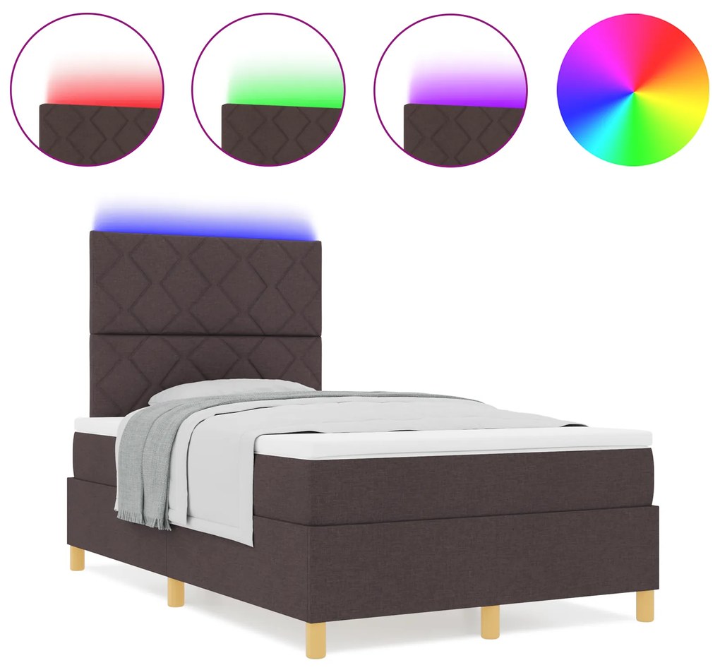 vidaXL Κρεβάτι με ελατήριο με στρώμα & LED Καφέ 120x200 εκ Ύφασμα
