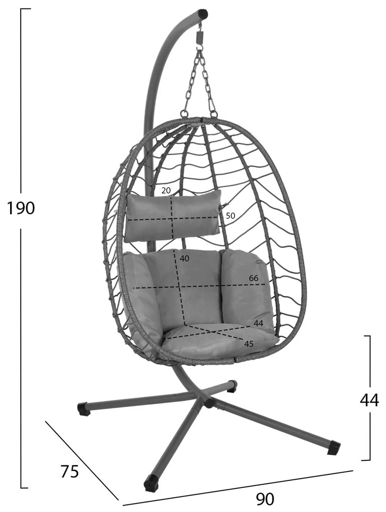 ΚΡΕΜΑΣΤΗ ΠΟΛΥΘΡΟΝΑ ΦΩΛΙΑ MILLIE  ΜΕΤΑΛΛΟ-ΣΥΝΘ.RATTAN ΓΚΡΙ 90x75x190Υεκ.