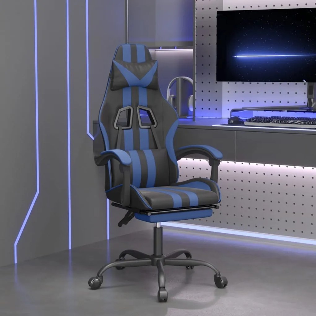 vidaXL Καρέκλα Gaming Περιστρ. Υποπόδιο Μαύρο & Μπλε Συνθετικό Δέρμα