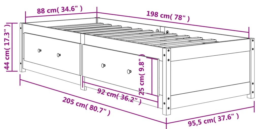 Καναπές Κρεβάτι Χωρίς Στρώμα Καφέ 90x200 εκ. Μασίφ Ξύλο Πεύκου - Καφέ