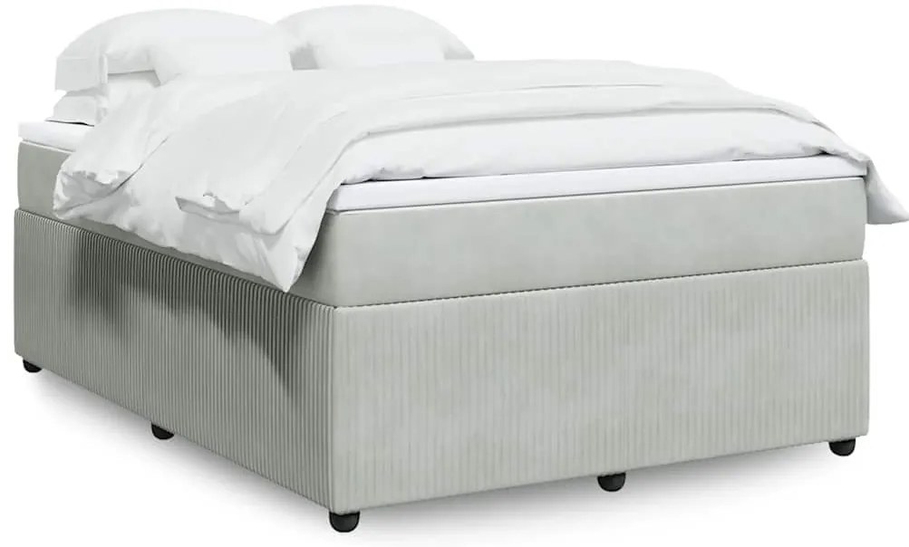 vidaXL Κρεβάτι Boxspring με Στρώμα Ανοιχτό Γκρι 140x190 εκ. Βελούδινο