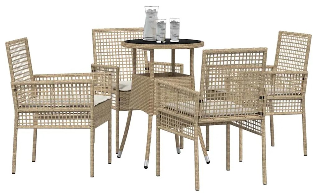 vidaXL Σέτ φαγητού για κήπο 5 pcs Μπεζ συνθετικό ρατάν