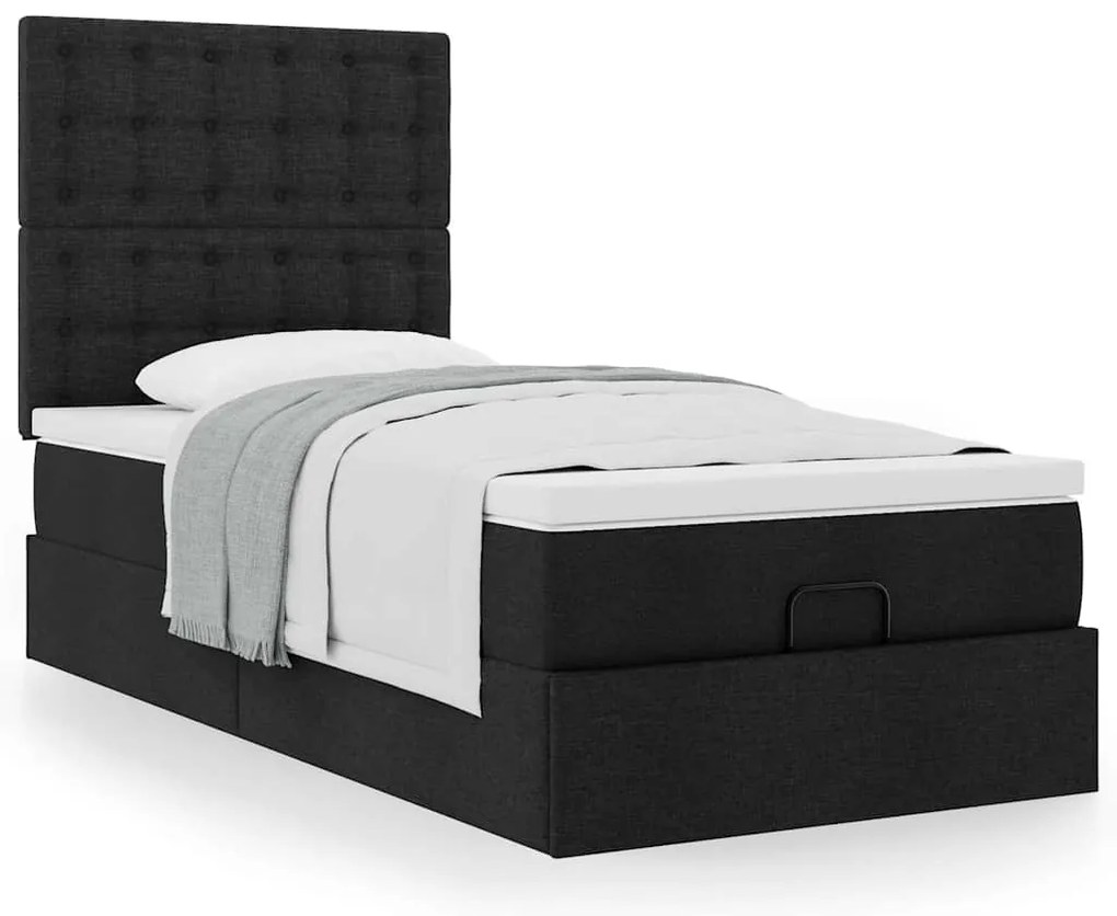 vidaXL Οθωμανικό κρεβάτι με στρώμα Μαύρο 90x200cm Ύφασμα