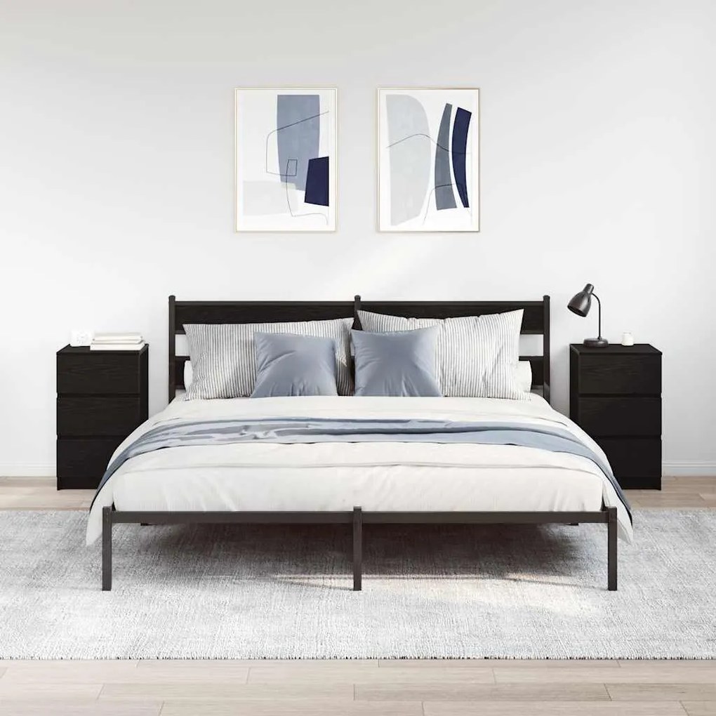 Κομοδίνα με 3 συρτάρια 2 τεμάχια Μαύρο 39x35x65 εκ. - Μαύρο
