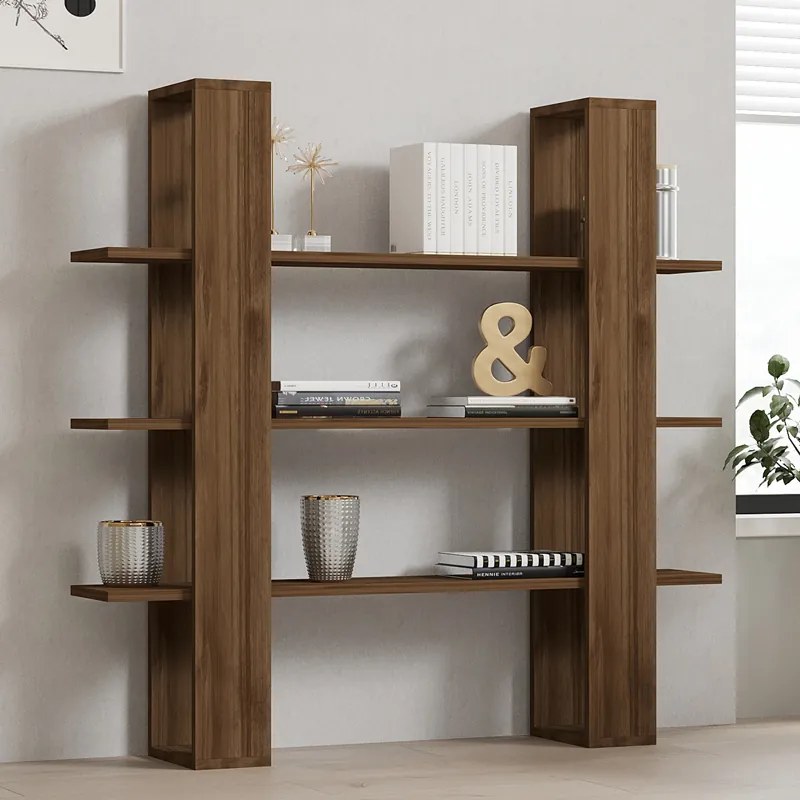 Βιβλιοθήκη Yotek pakoworld σε καρυδί απόχρωση 120x23x120εκ (1 τεμάχια)