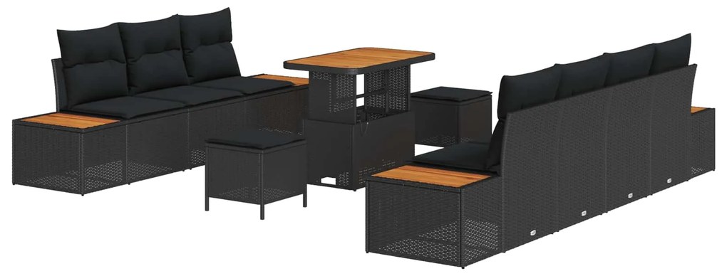 Σετ Καναπέ Κήπου με μαξιλάρι 10 pcs Μαύρο Πολυ ράταν