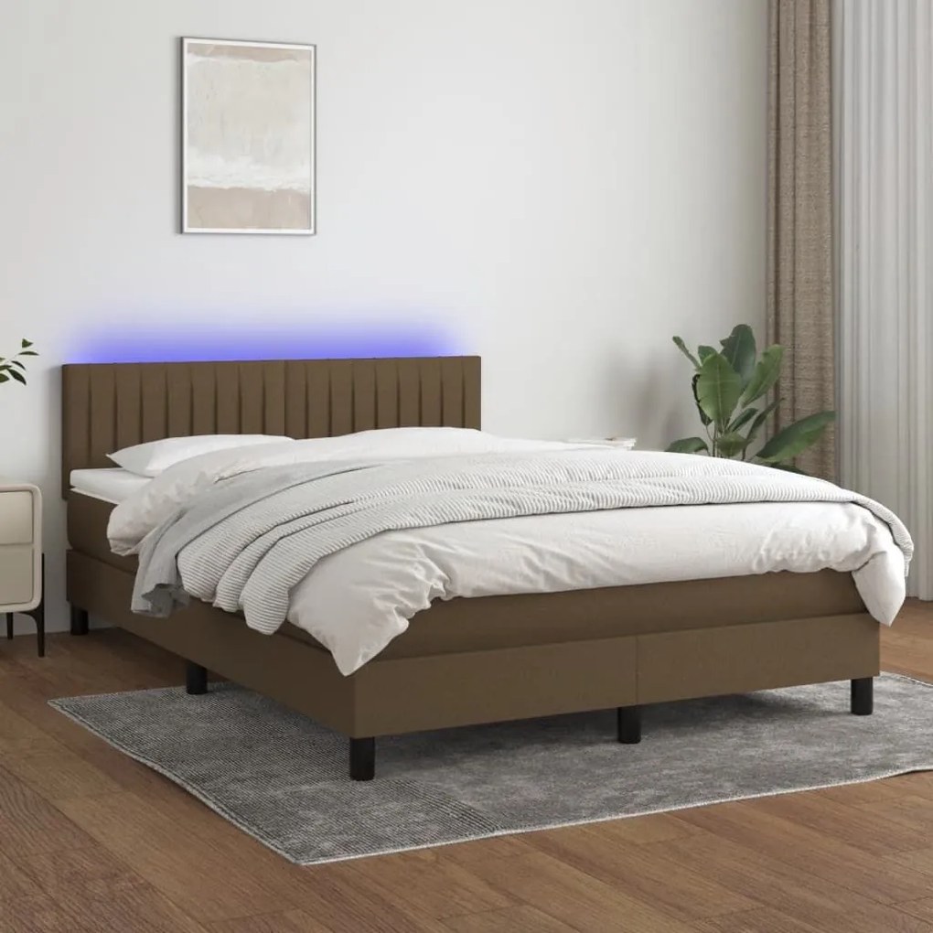 ΚΡΕΒΑΤΙ BOXSPRING ΜΕ ΣΤΡΩΜΑ &amp; LED ΣΚ.ΚΑΦΕ 140X190 ΕΚ ΥΦΑΣΜΑΤΙΝΟ 3133312