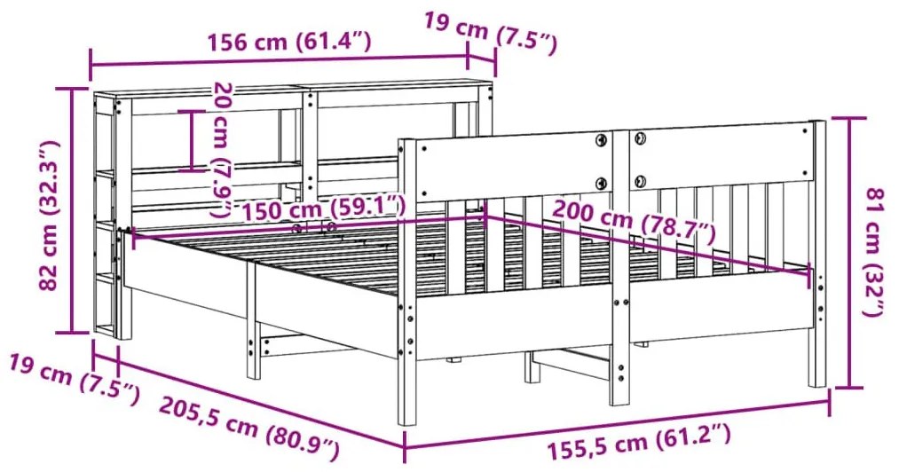 Σκελετός Κρεβατιού Χωρίς Στρώμα 150x200 εκ Μασίφ Ξύλο Πεύκου - Καφέ