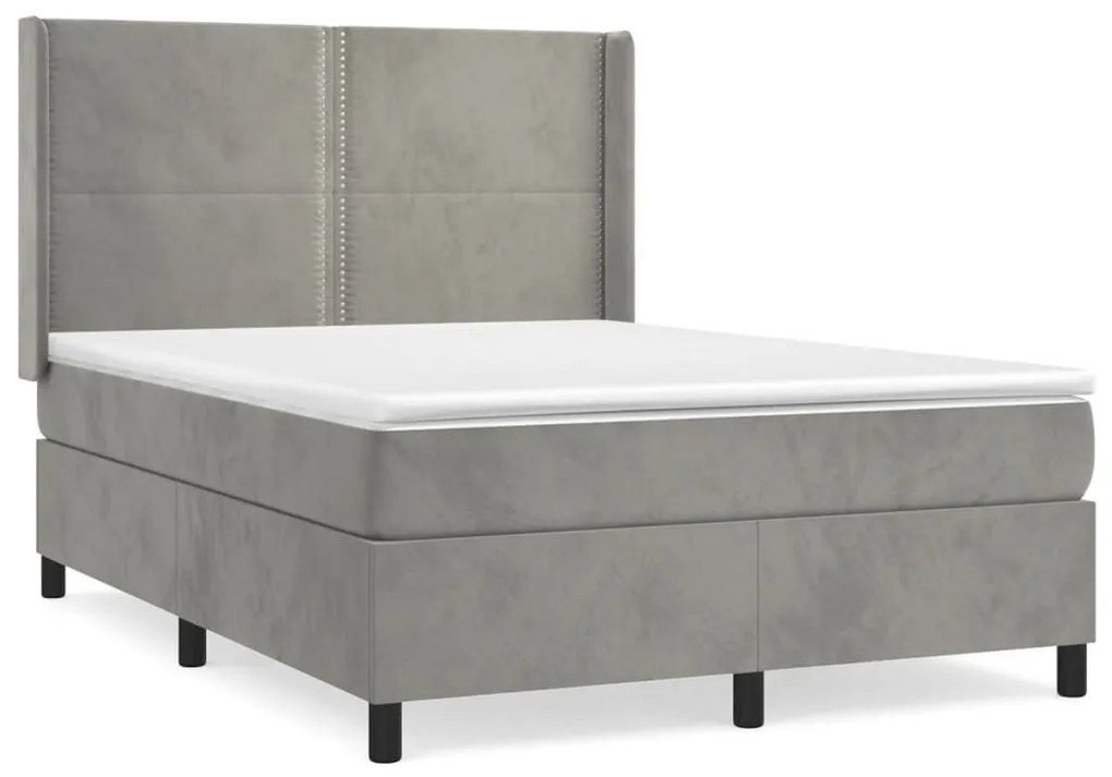 Κρεβάτι Boxspring με Στρώμα Ανοιχτό Γκρι 140x190 εκ. Βελούδινο - Γκρι