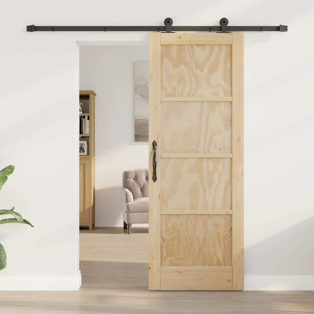 vidaXL Σετ Συρόμενης Πόρτας Φυσικό και μαύρο 73.5 x 198.5 εκ.