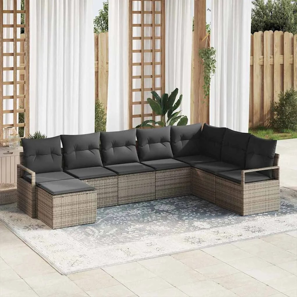 vidaXL Σετ Καναπέ Κήπου 8 pcs Μαύρο, Κρέμα Πολυ rattan, βαμμένο ατσάλι