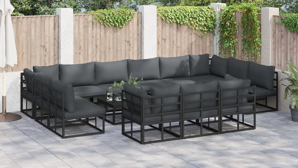 vidaXL Σετ Καναπέ Κήπου 13 pcs Μαύρο 423 x 211.5 x 71 εκ Αλουμίνιο