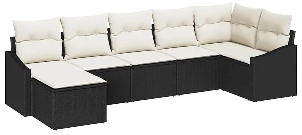vidaXL Σετ Εξωτερικής Τραπεζαρίας 7 Τεμαχίων με Μαξιλάρια, Μαύρο και Πολυ Ράττανα
