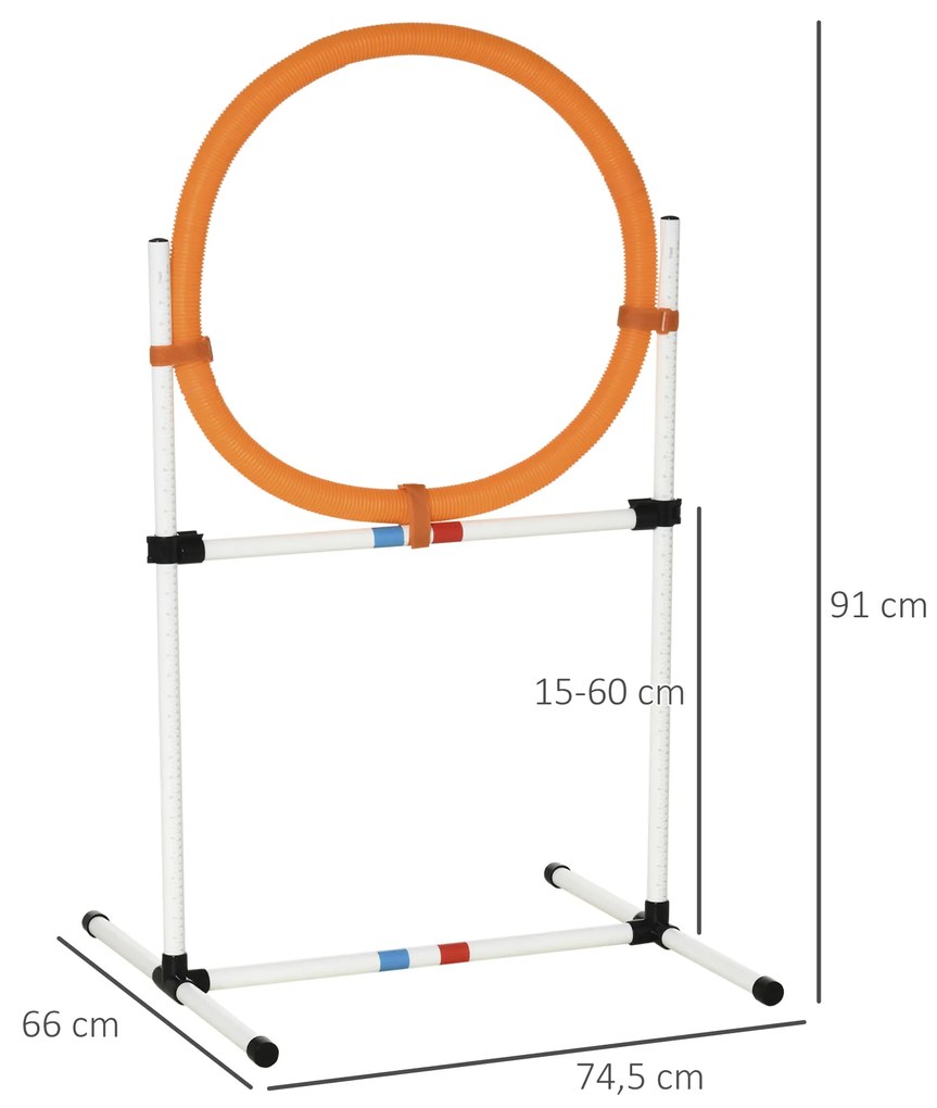 PawHut Σετ Εκπαίδευσης Σκύλων Δακτύλιος Άλματος για Εκπαίδευση Agility Κατοικίδιων Φορητό PE Λευκό + Πορτοκαλί 74,5 x 66 x 91 cm