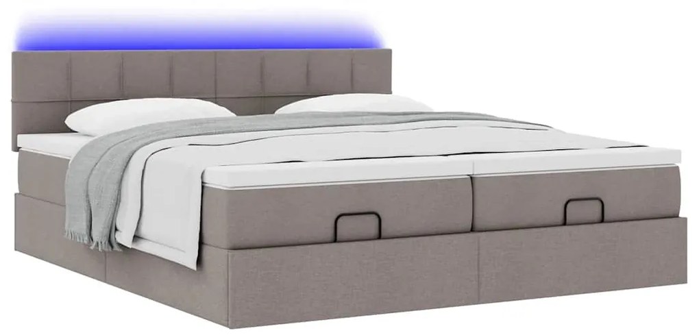 vidaXL Οθωμανικό κρεβάτι με στρώματα & LEDs Taupe 180x200cm ύφασμα