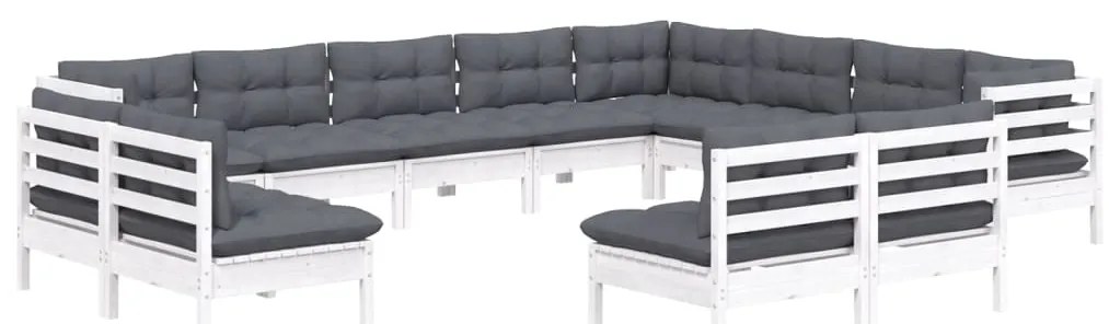 vidaXL Σαλόνι Κήπου Σετ 12 Τεμαχίων Λευκό από Ξύλο Πεύκου με Μαξιλάρια