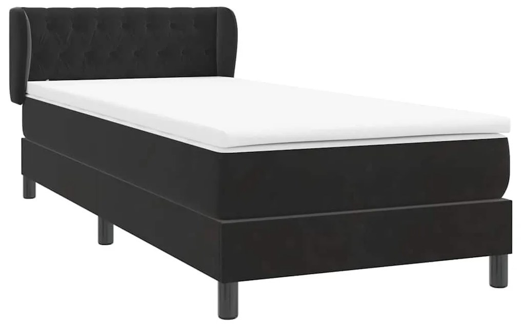 Κρεβάτι Boxspring με Στρώμα Μαύρο 80x220 εκ. Βελούδινο - Μαύρο