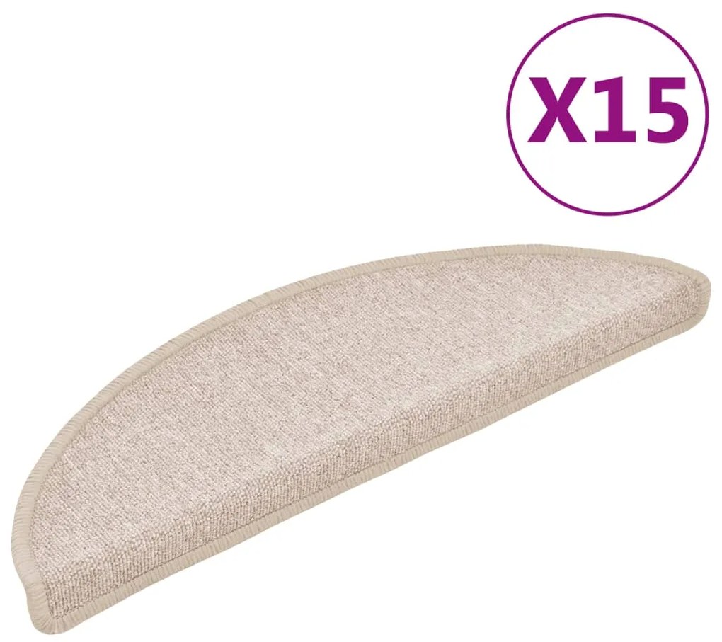 vidaXL Πατάκια Σκαλιών 15 τεμ. Μπεζ-Μπεζ Ημίκυκλα 56x17x3 εκ.