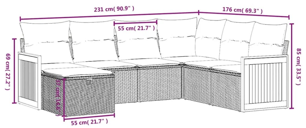 vidaXL Σαλόνι Κήπου Σετ 7 τεμ. Μπεζ Συνθετικό Ρατάν με Μαξιλάρια