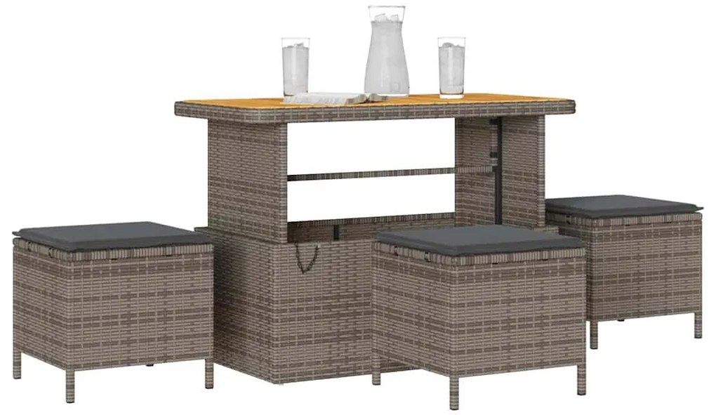 vidaXL Σέτ φαγητού για κήπο 4 pcs Γκρι Πολυ ράταν