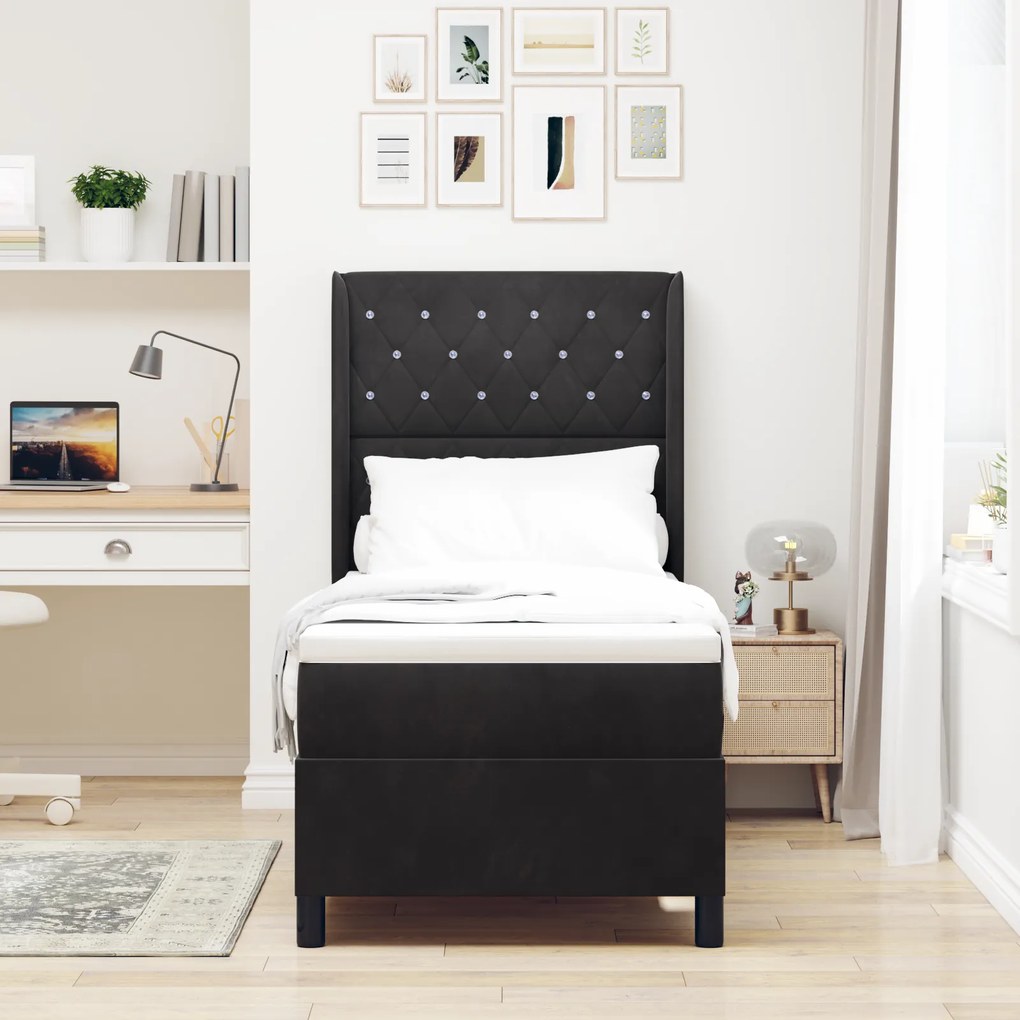 vidaXL Κρεβάτι Box Spring με Στρώμα & LED Μαύρο 80x200 εκ. Βελούδο