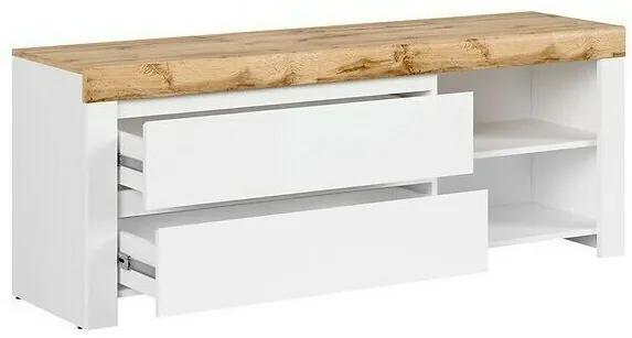 Τραπέζι Tv Boston AS108, Γυαλιστερό λευκό, Wotan δρυς, Άσπρο, Αριθμός συρταριών: 2, 156x61x42cm, 37 kg | Epipla1.gr