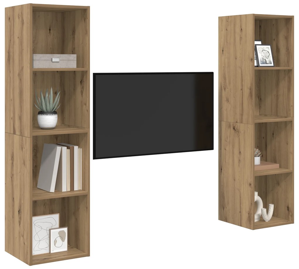 vidaXL Σετ επίπλου τηλεόρασης Επιτοίχιο 2 pcs Καφέ 37 x 37 x 142.5 εκ