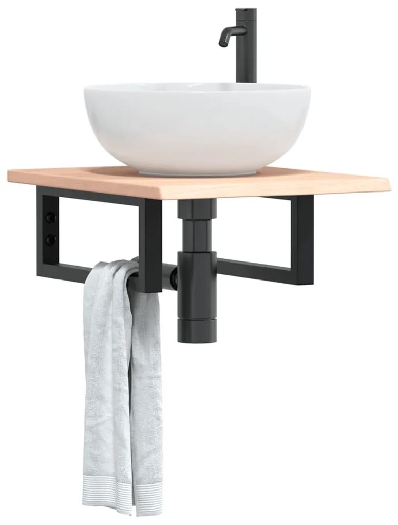 Ράφι Νιπτήρα Τοίχου από Ατσάλι / Μασίφ Ξύλο Δρυός