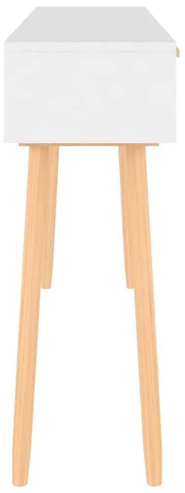 vidaXL Τραπέζι Κονσόλα Λευκό 105x30x75 εκ. Μασίφ Πεύκο &amp; Φυσικό Ρατάν