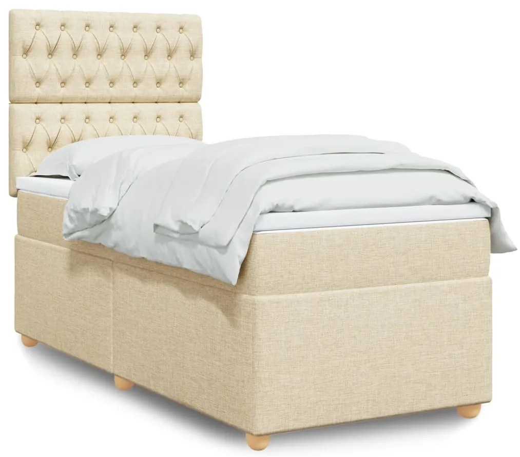 vidaXL Κρεβάτι Boxspring με Στρώμα Κρεμ 100 x 200 εκ. Υφασμάτινο