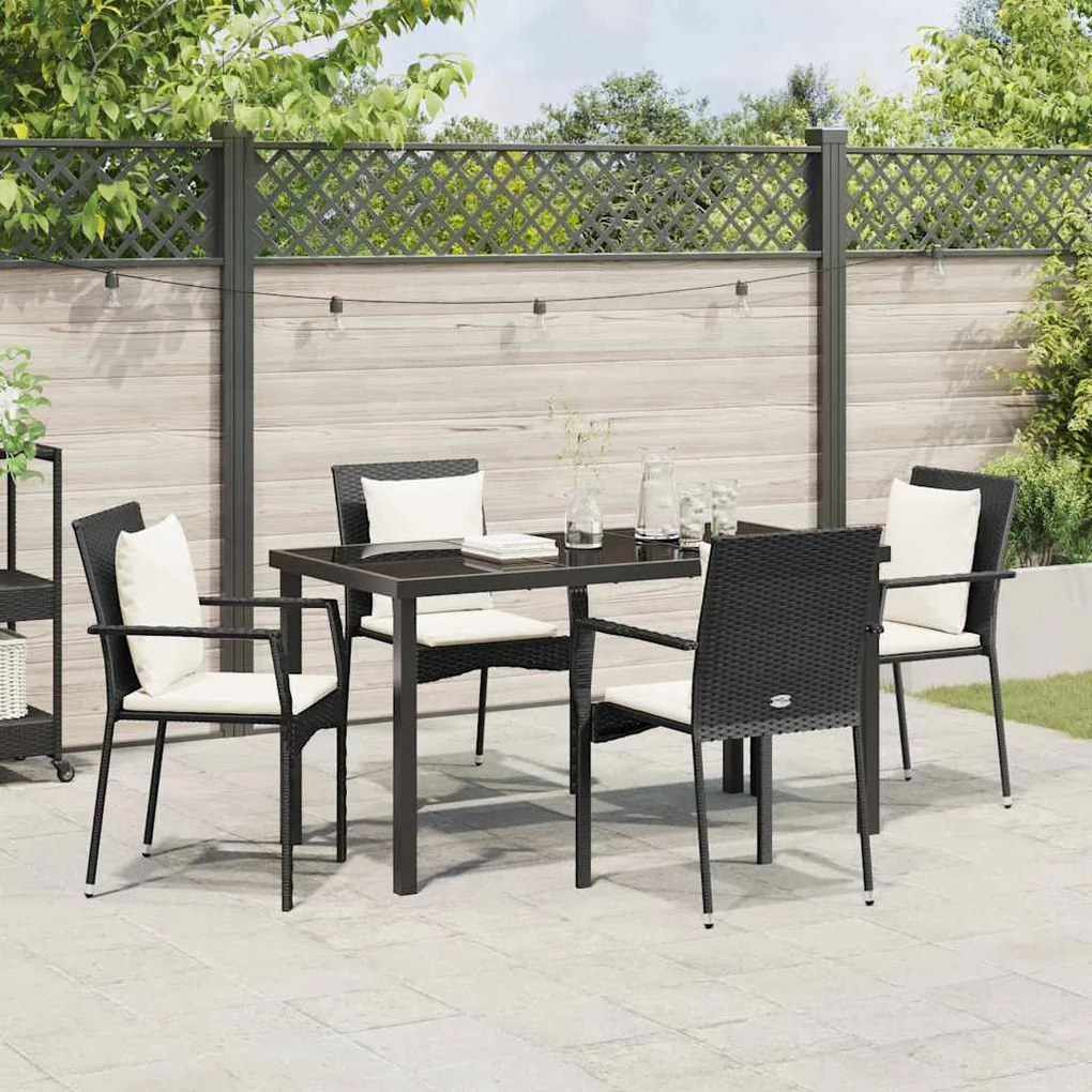 vidaXL Σέτ φαγητού για κήπο με μαξιλάρι 5 pcs Μαύρο Πολυ ράταν