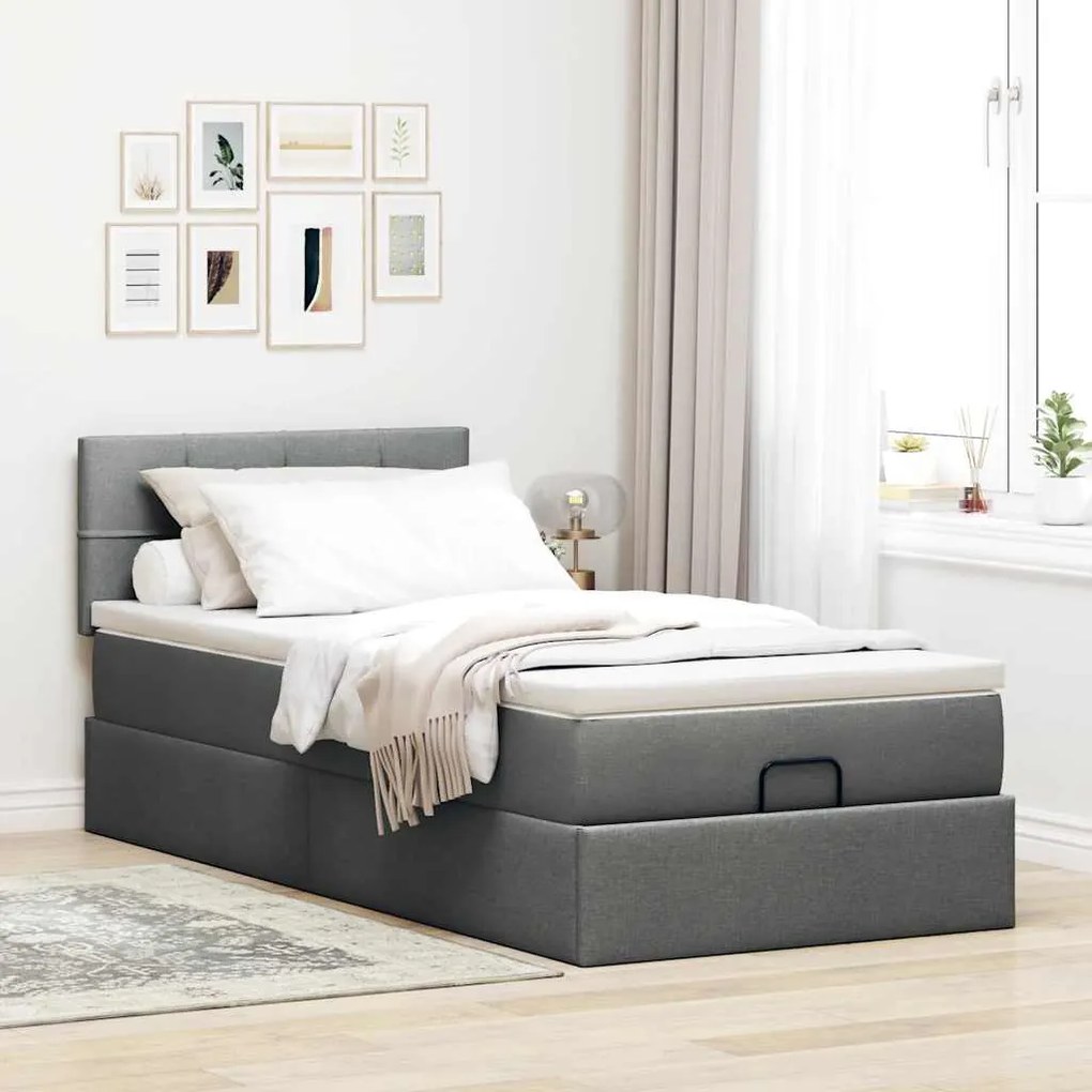 Οθωμανικό κρεβάτι με στρώμα σκούρο γκρι 90x190cm ύφασμα 3311422