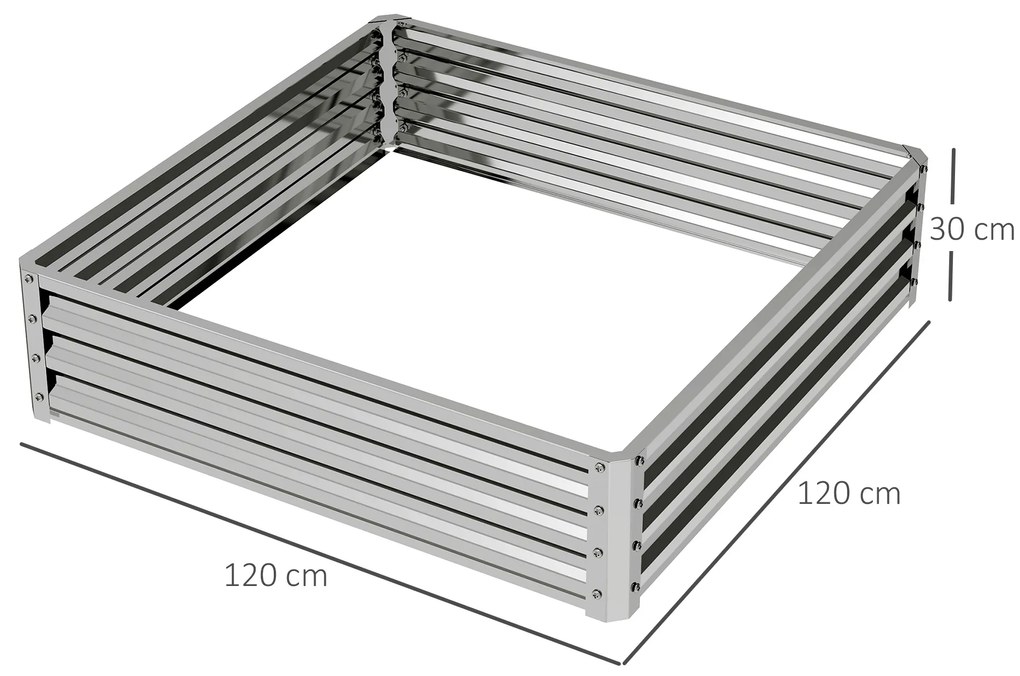 Παρτέρι κήπου Outsunny, γλάστρα με ατσάλινο περίβλημα, Ασημί, 120 x 120 x 30 cm