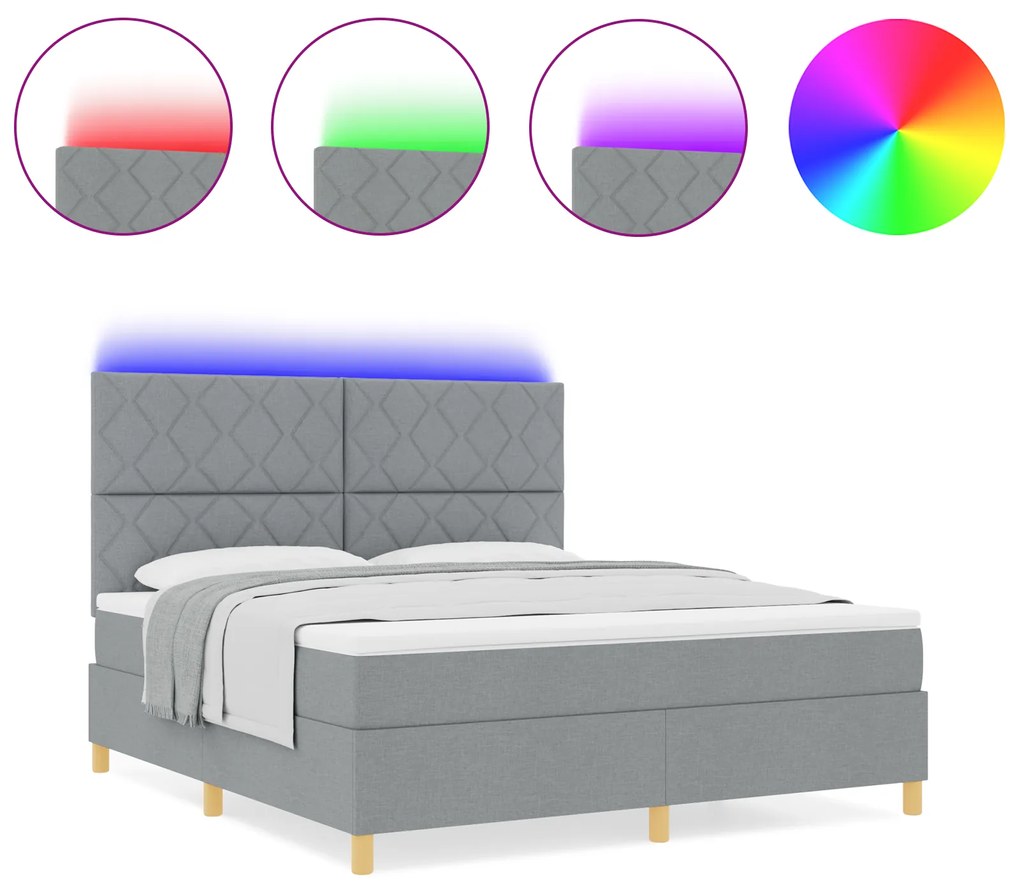 vidaXL Κρεβάτι με Σπαστό Σκελετό με Στρώμα & LED Ανοιχτό Γκρι 180x200 cm Ύφασμα