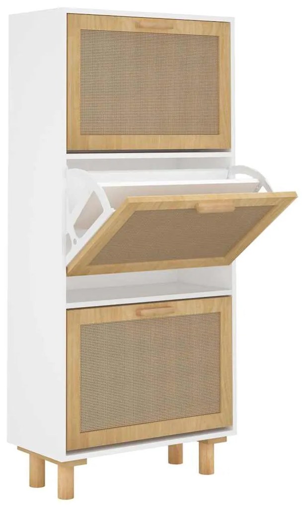 vidaXL Παπουτσοθήκη Λευκή 52x25x115 εκ Επεξεργασμένο Ξύλο&amp;Φυσικό Ρατάν