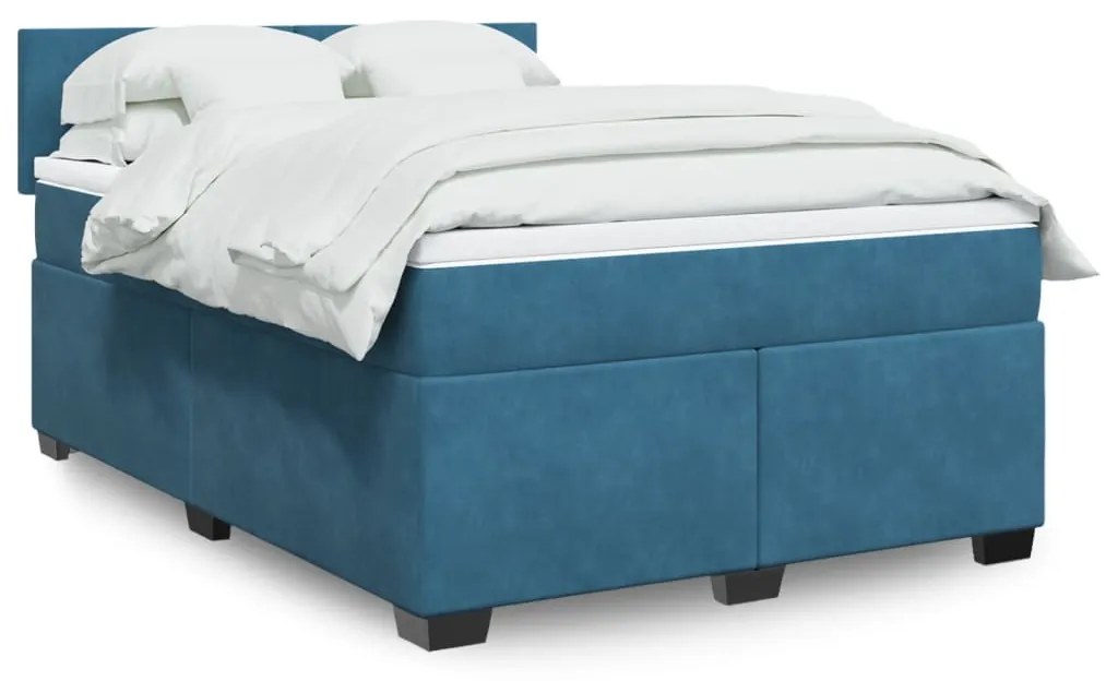 vidaXL Κρεβάτι Boxspring με Στρώμα Μπλε 160x200 εκ. Βελούδινο