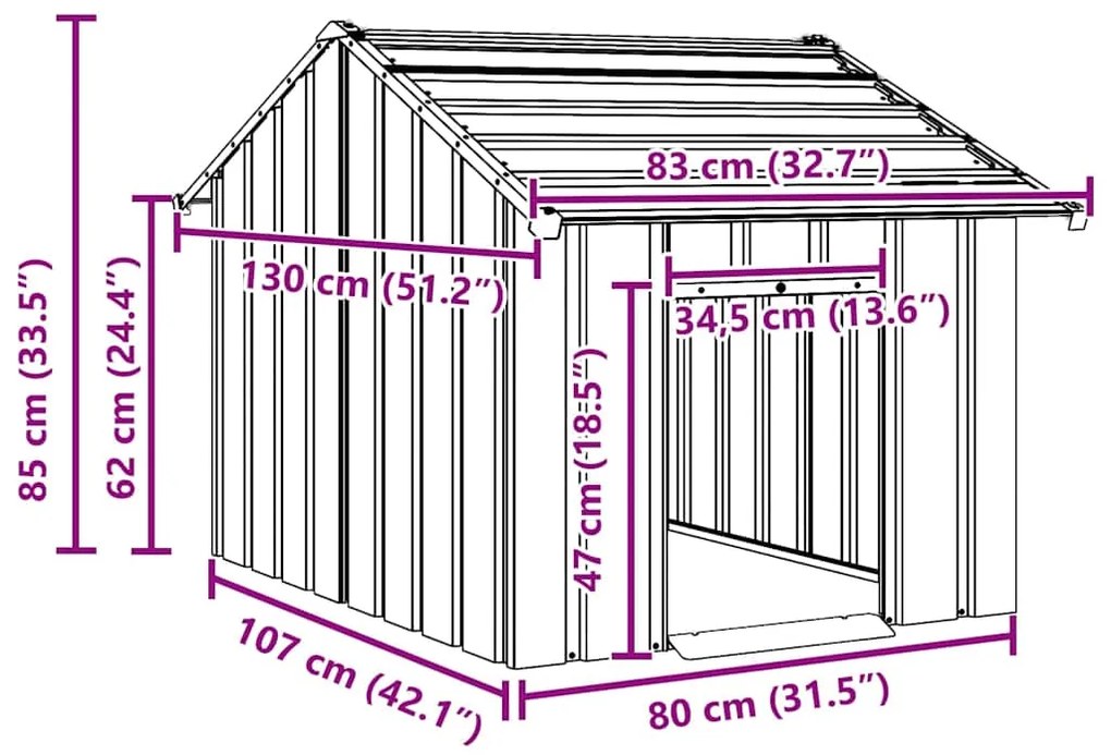 vidaXL Σπιτάκι σκύλου με οροφή 83x130x85 cm Γαλβανισμένος χάλυβας