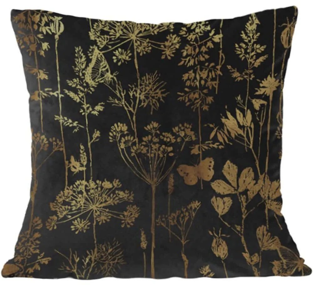 Μαξιλάρι Διακοσμητικό (Με Γέμιση) Blossom 025330 Black-Gold 45X45 Βελούδο