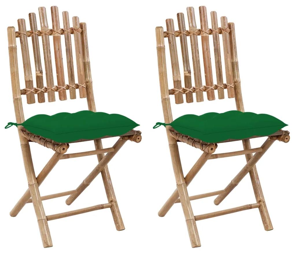 3064007 vidaXL Καρέκλες Κήπου Πτυσσόμενες 2 τεμ. από Μπαμπού με Μαξιλάρια Πράσινο, 1 Τεμάχιο