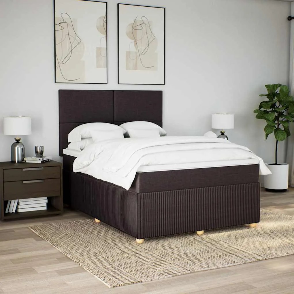vidaXL Κρεβάτι Boxspring με Στρώμα Σκούρο Καφέ 140x190 εκ. Υφασμάτινο