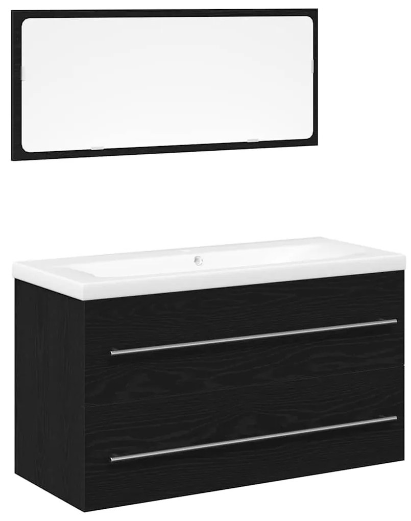 vidaXL Ντουλάπα Νιπτήρα Mπάνιου με συρτάρι Επιτοίχιο 3 pcs Μαύρη Οξυά