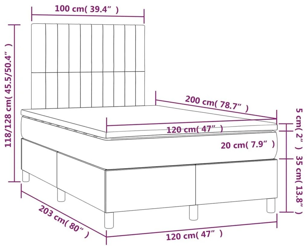 Κρεβάτι Boxspring με Στρώμα &amp; LED Taupe 120x200 εκ. Υφασμάτινο - Μπεζ-Γκρι