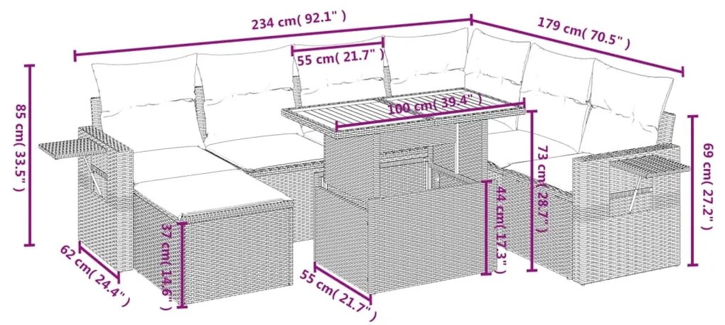 vidaXL Σαλόνι Κήπου Σετ 8 τεμ. Μπεζ Συνθετικό Ρατάν με Μαξιλάρια