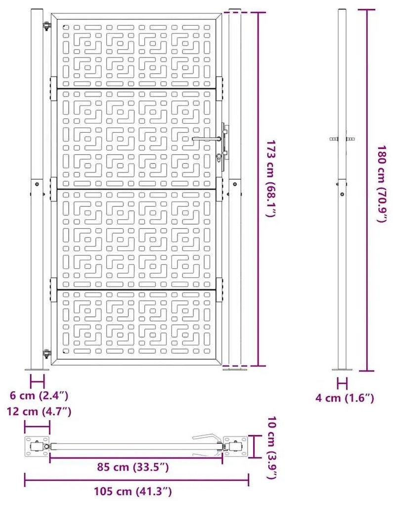 Πύλη κήπου 105x180 cm Σταυρός σχεδιασμού από διαβρωμένο χάλυβα - Καφέ