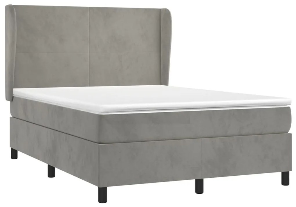 Κρεβάτι Boxspring με Στρώμα Ανοιχτό Γκρι 140x190 εκ. Βελούδινο - Γκρι