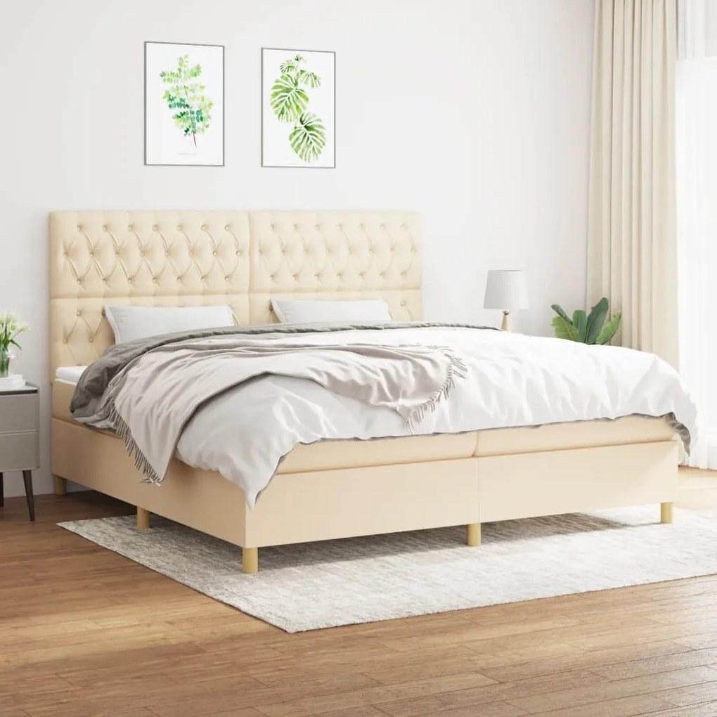 vidaXL Κρεβάτι Boxspring με Στρώμα Κρεμ 200x200 εκ. Υφασμάτινο